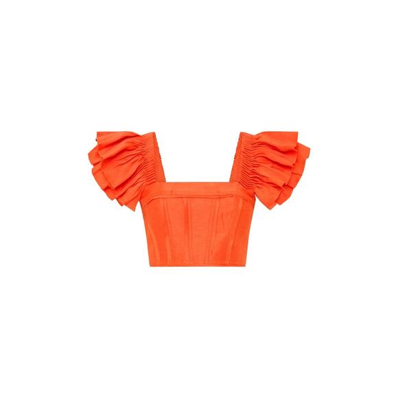 Aje Imagination Frill Sleeve Top - 4 - Orange - Picture 1 of 6